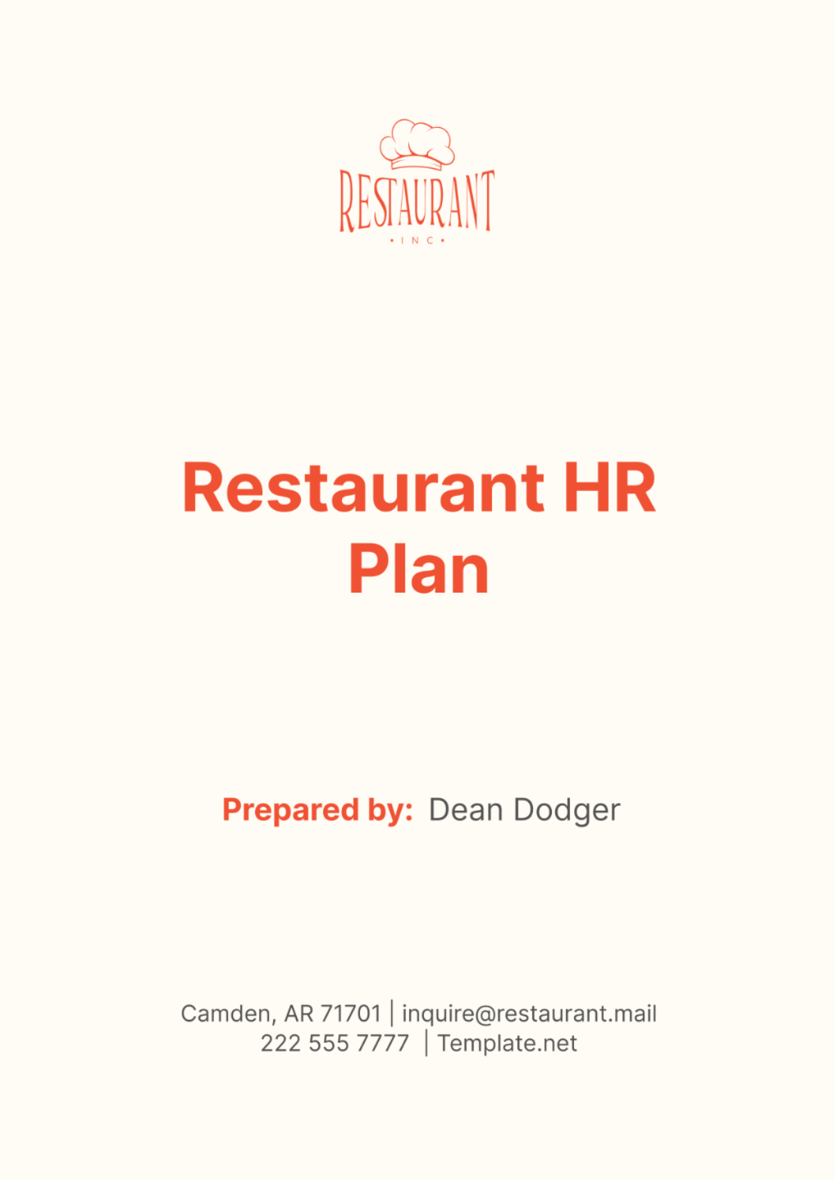 Restaurant HR Plan Template - Edit Online & Download