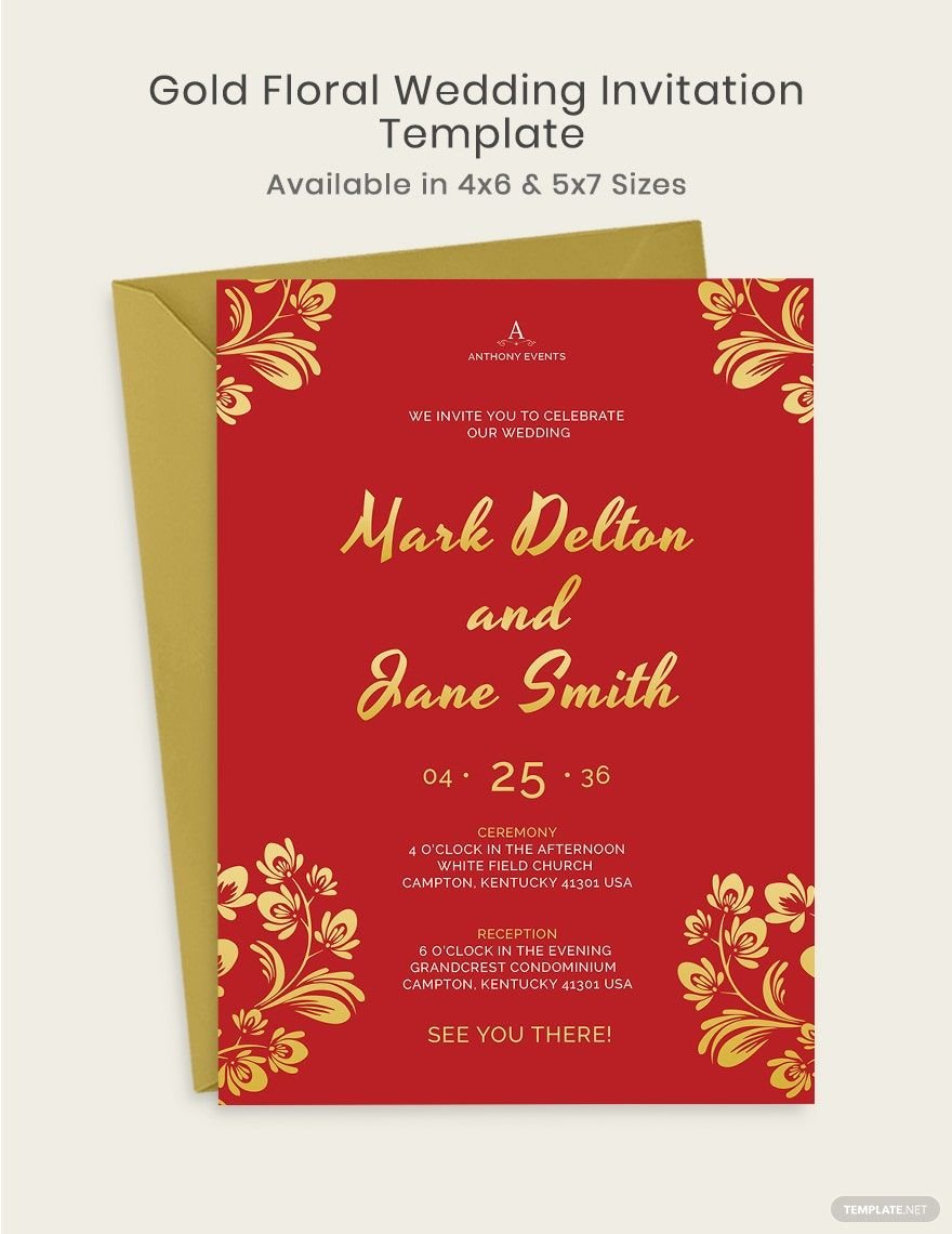 Gold Floral Wedding Invitation Template
