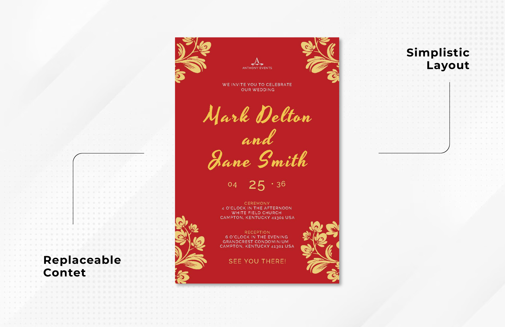 Gold Floral Wedding Invitation Template