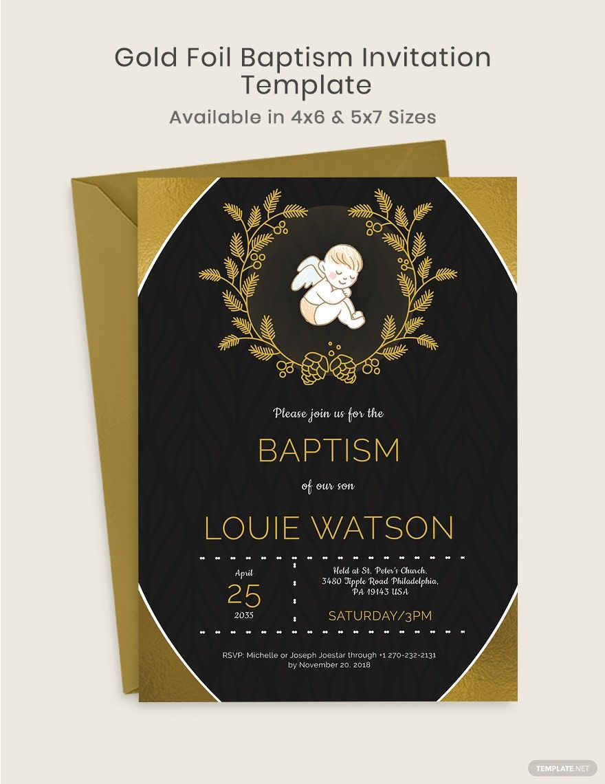 Gold Foil Baptism Invitation Template