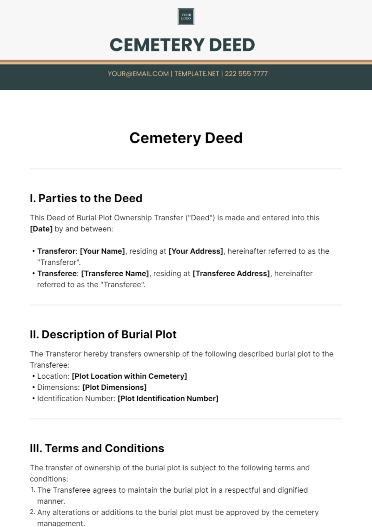 Cemetery Deed Template - Edit Online & Download