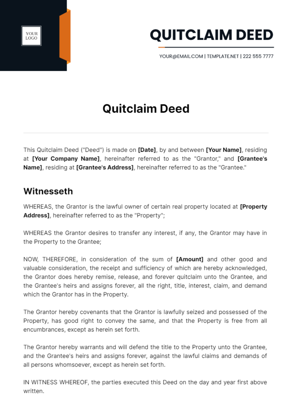 Quitclaim Deed Template - Edit Online & Download