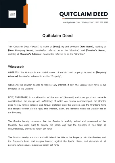 Free Quitclaim Deed Template to Edit Online