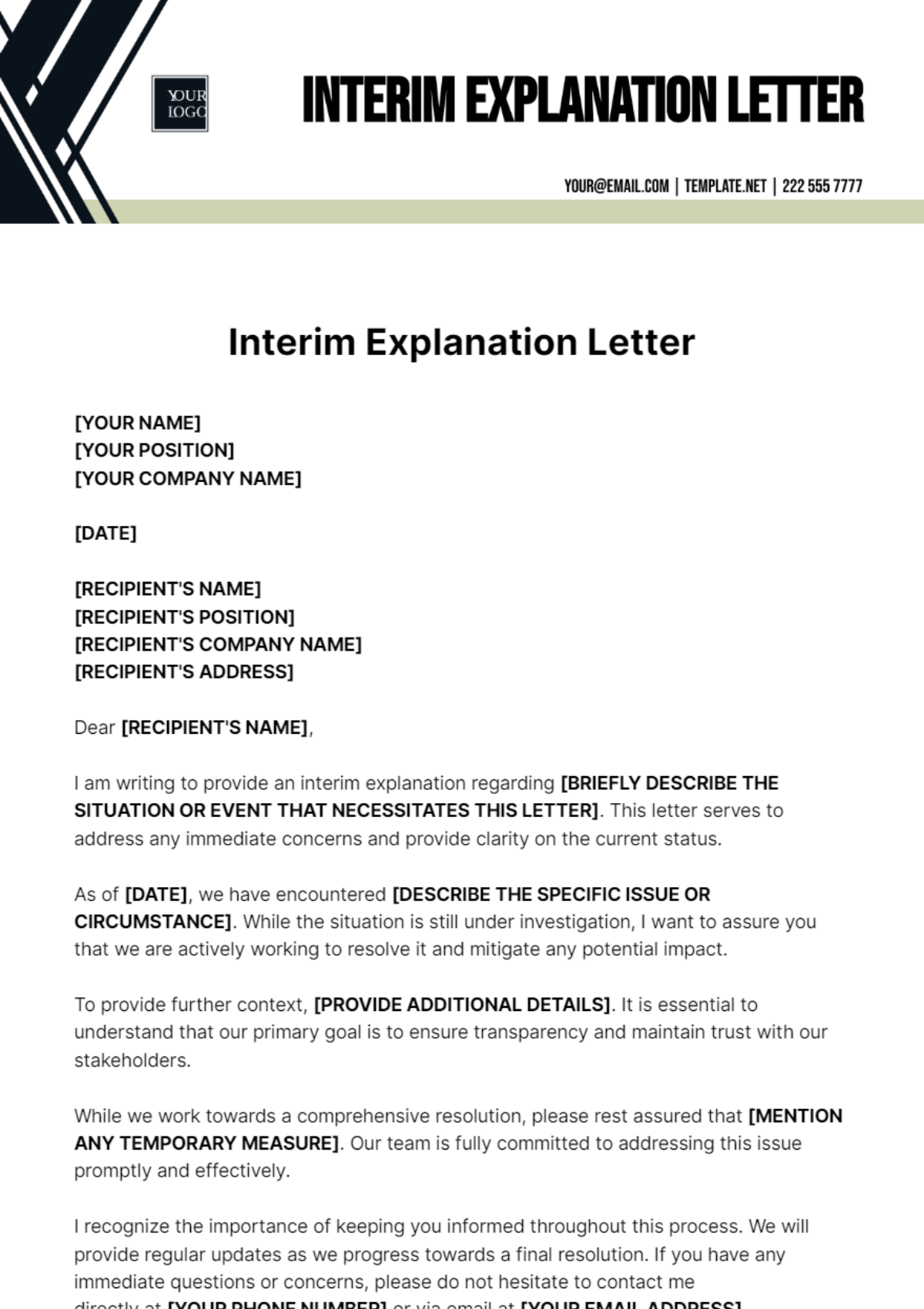 Interim Explanation Letter Template - Edit Online & Download