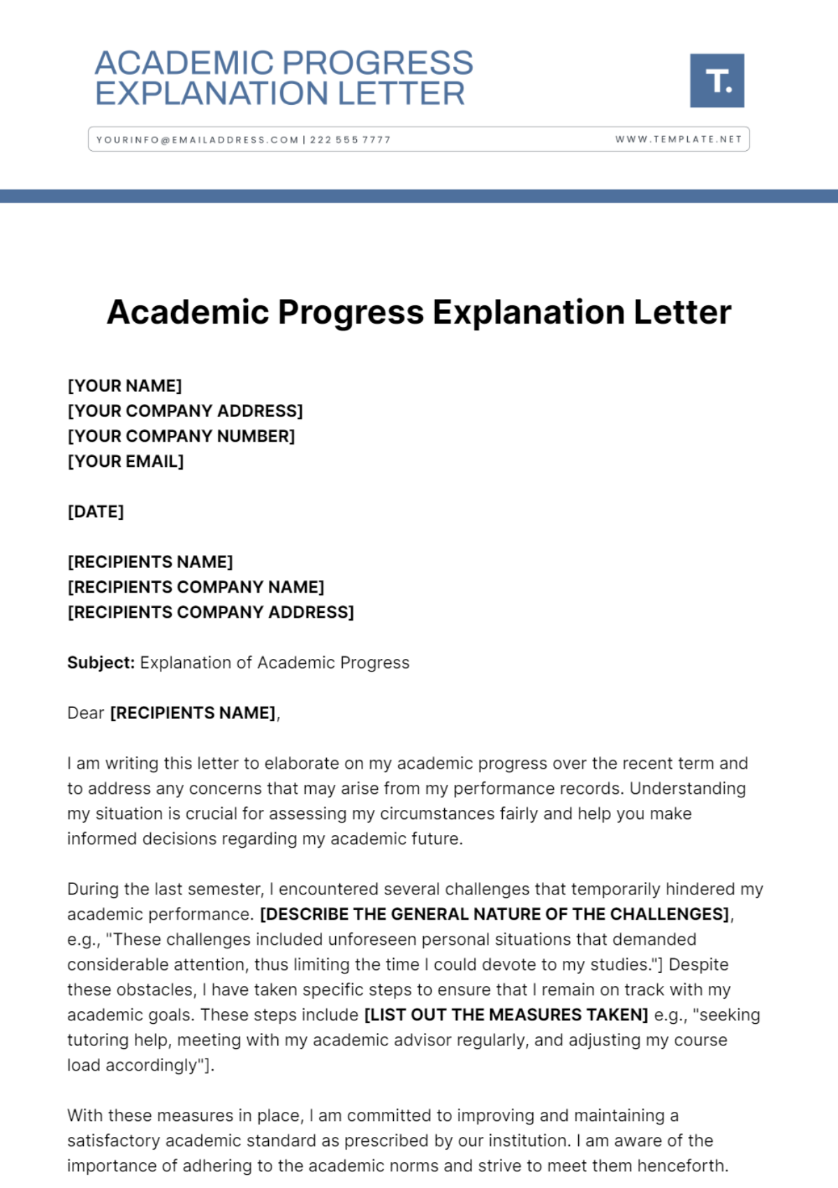 Academic Progress Explanation Letter Template - Edit Online & Download