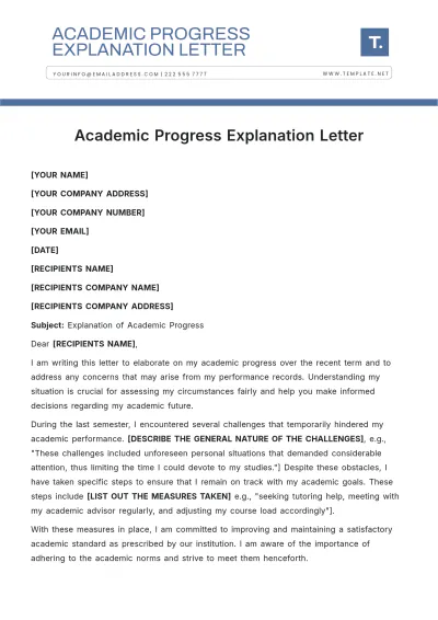 Free Academic Progress Explanation Letter Template to Edit Online