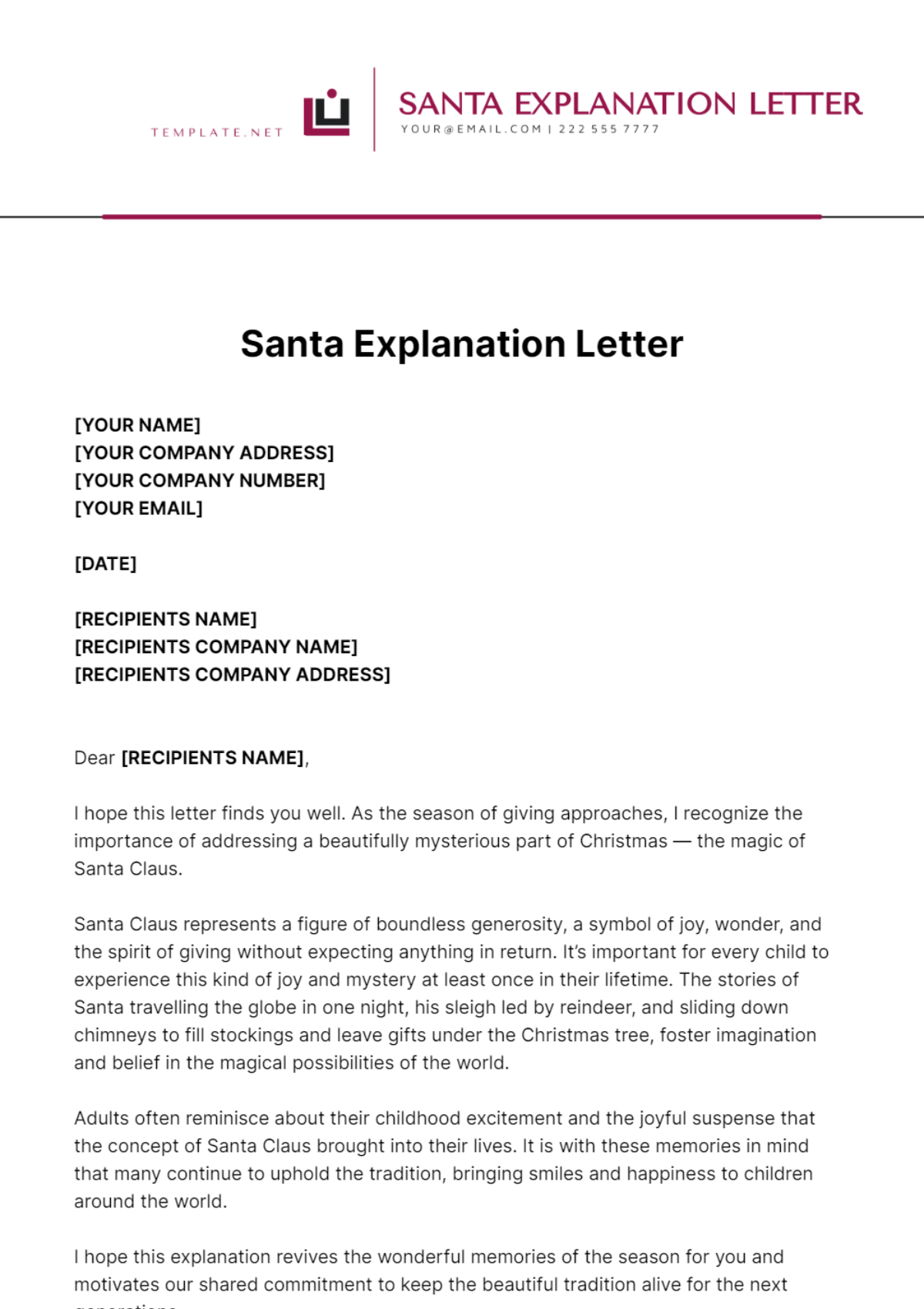 Santa Explanation Letter Template - Edit Online & Download