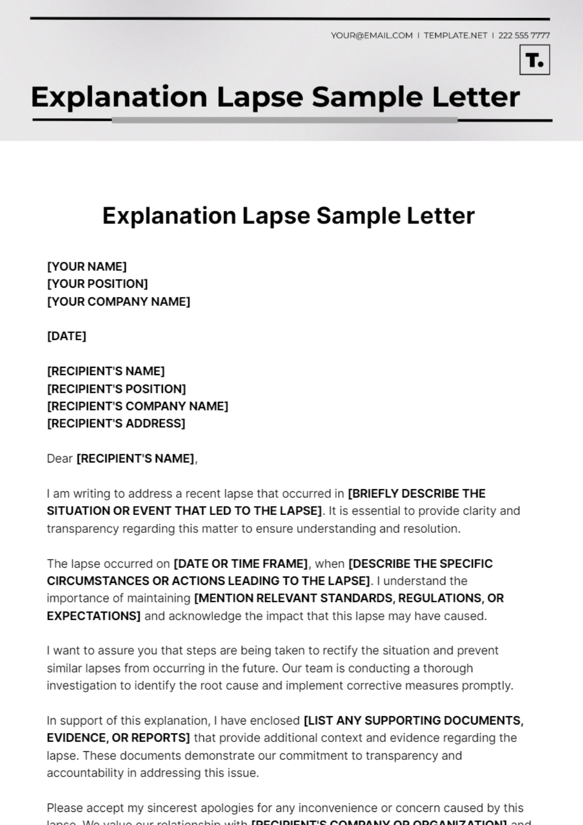 Explanation Lapse Sample Letter Template - Edit Online & Download