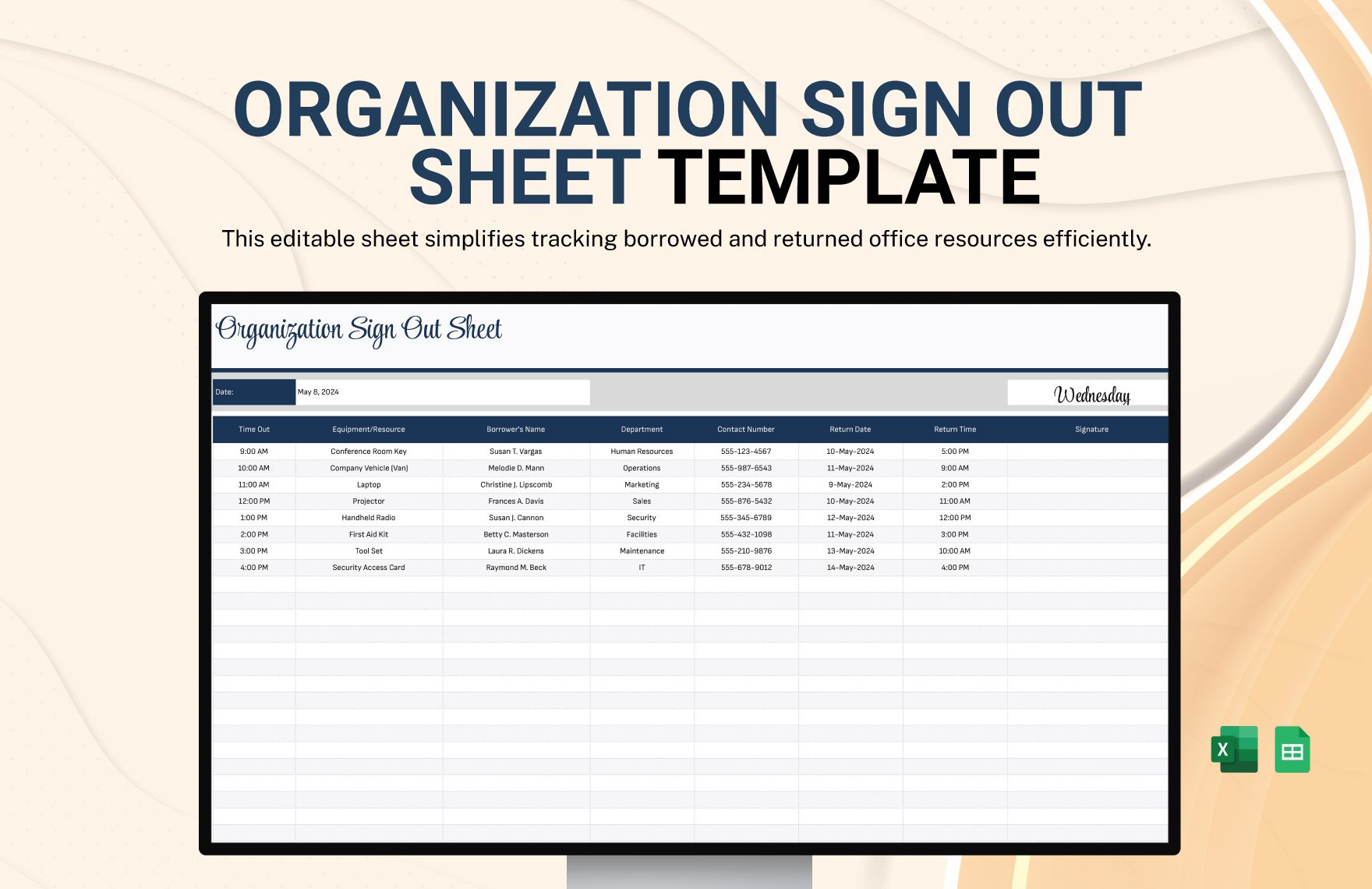 Organization Sign Out Sheet Template in Excel, Google Sheets
