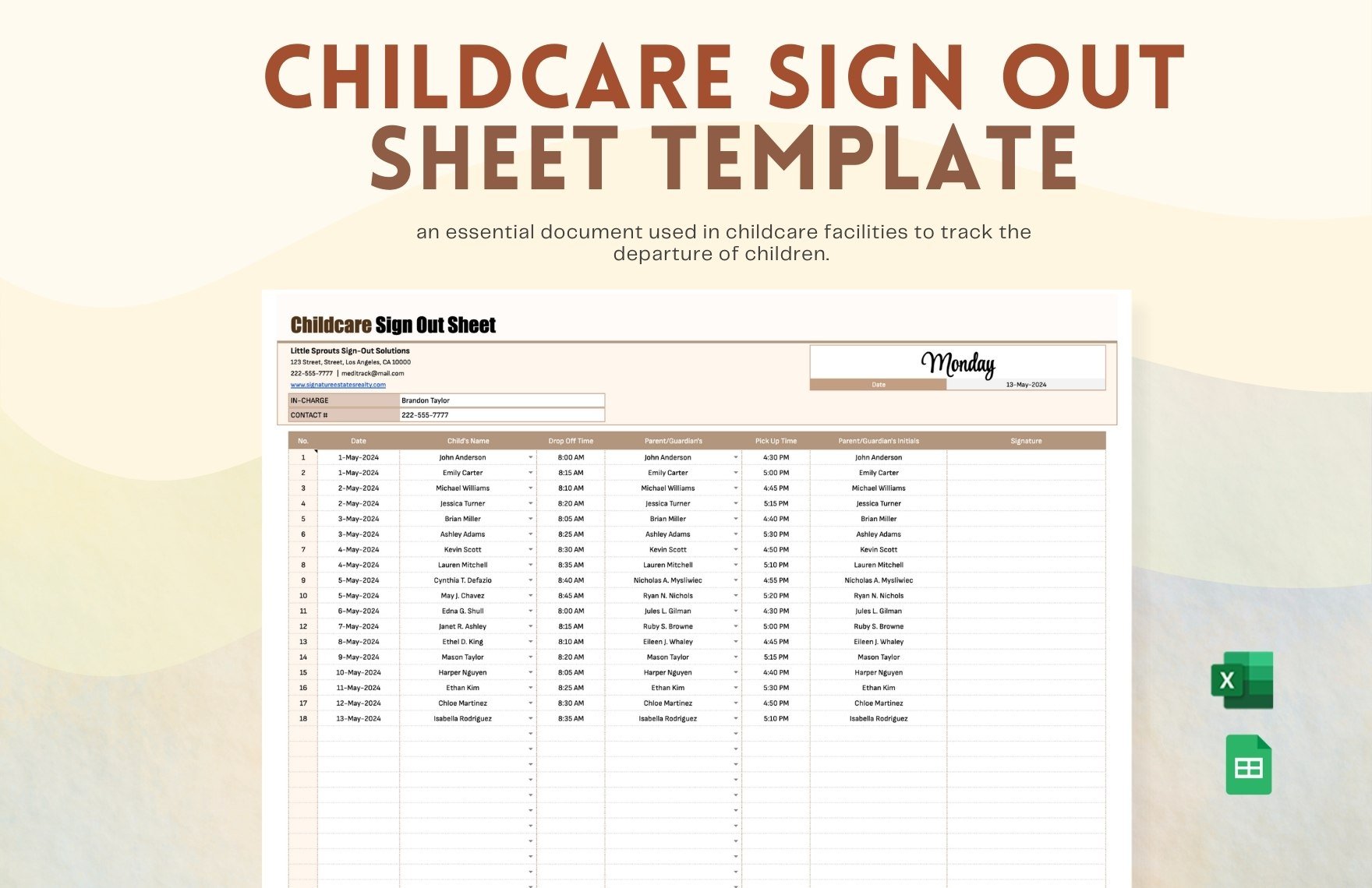 Childcare Sign Out Sheet Template
