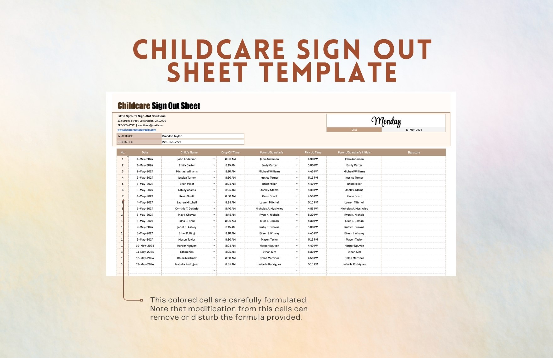 Childcare Sign Out Sheet Template