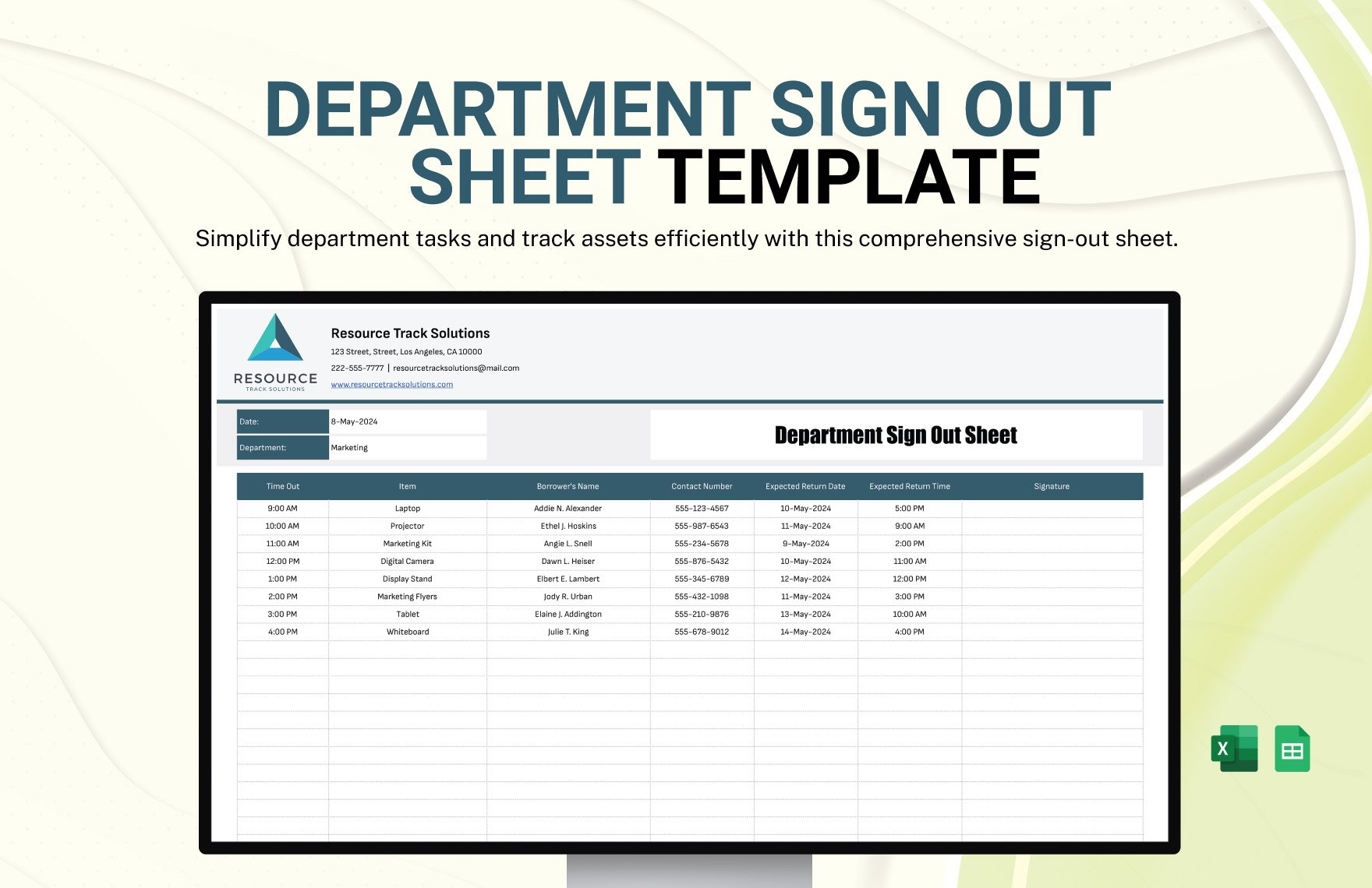 Department Sign Out Sheet Template