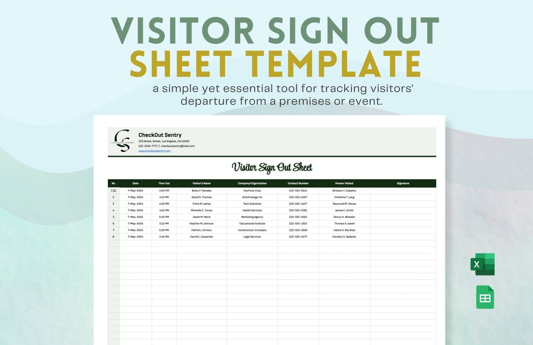 Visitor Sign Out Sheet Template in Excel, Google Sheets