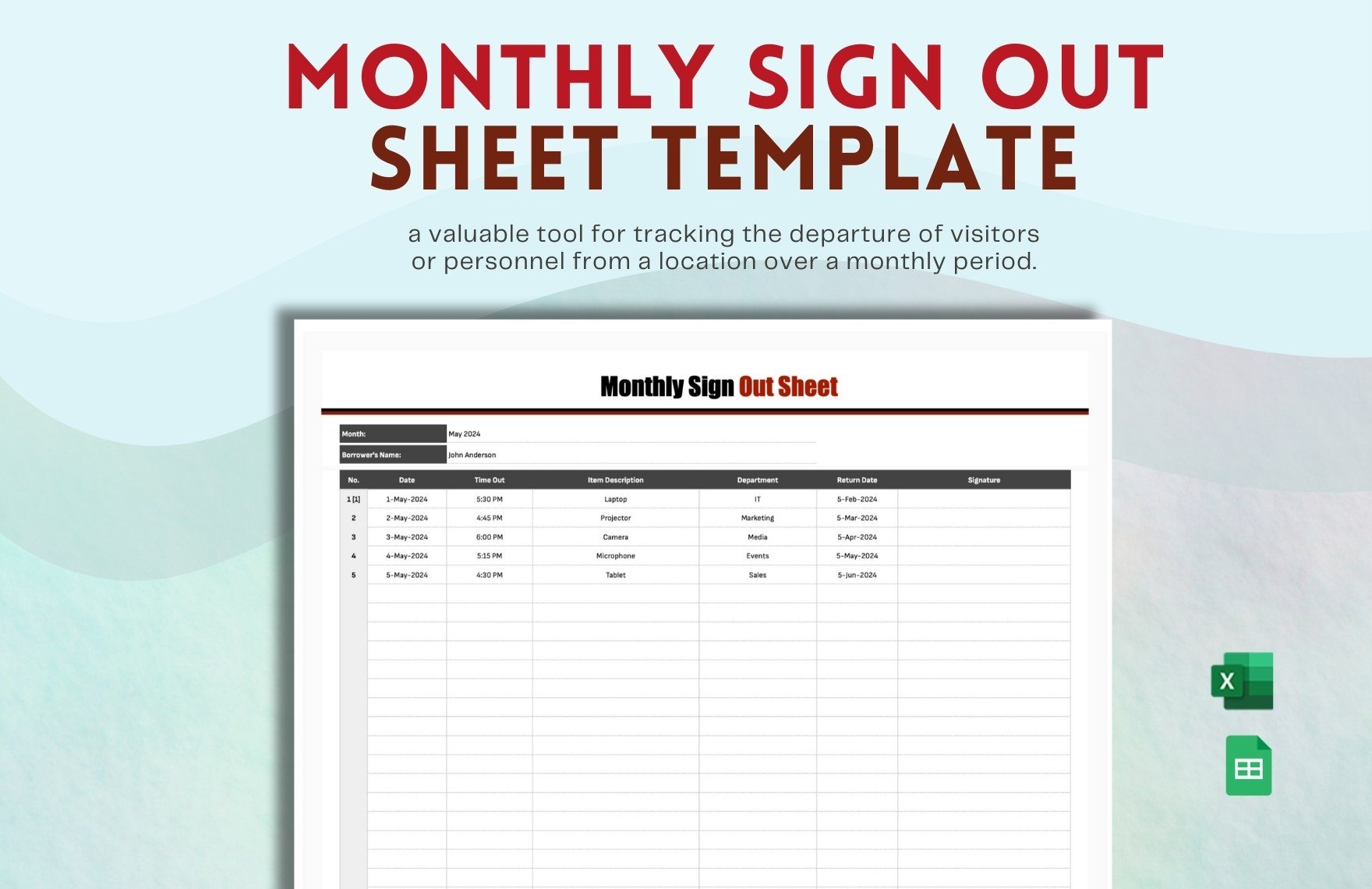 Monthly Sign Out Sheet Template in Excel, Google Sheets