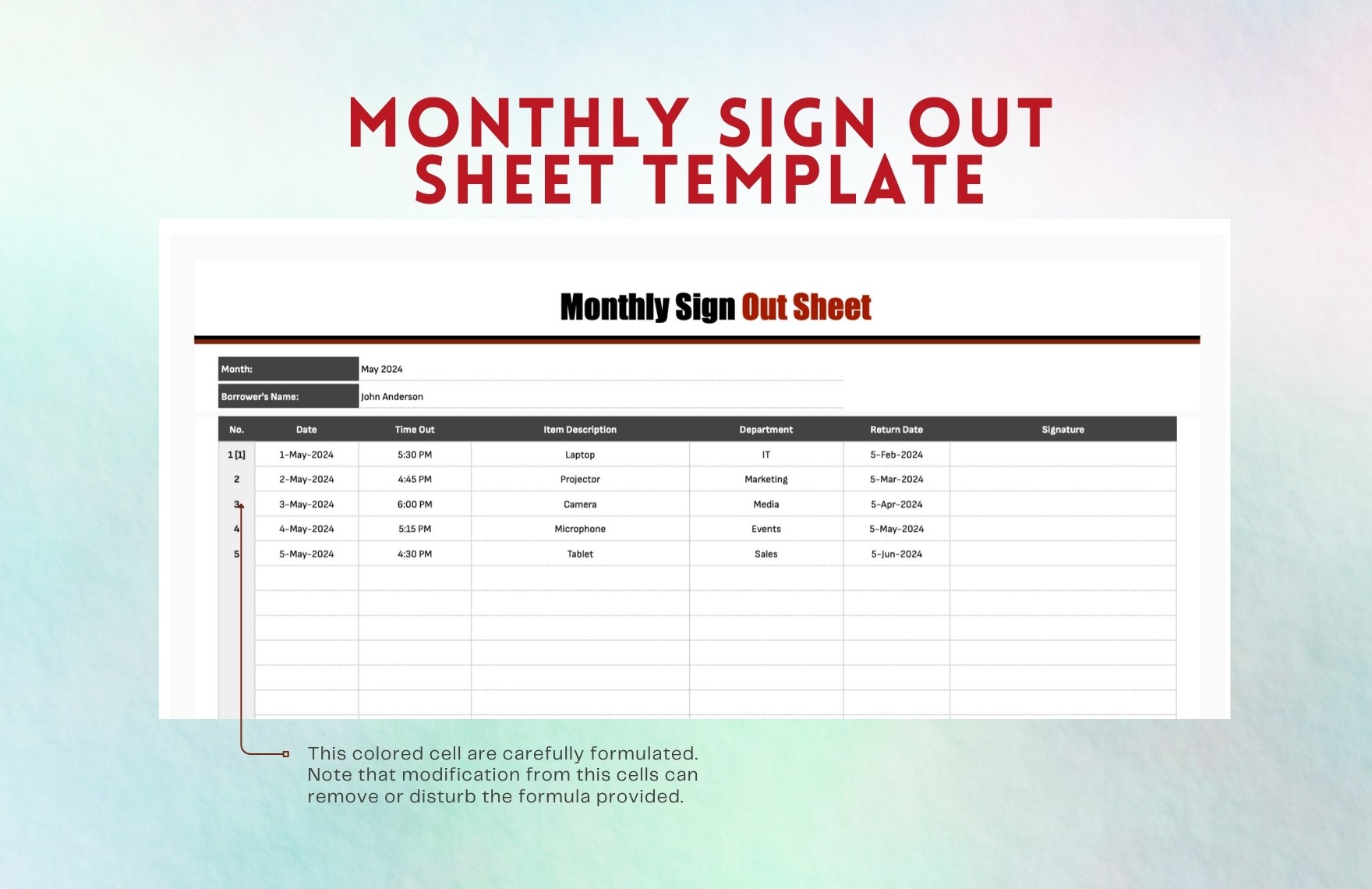 Monthly Sign Out Sheet Template