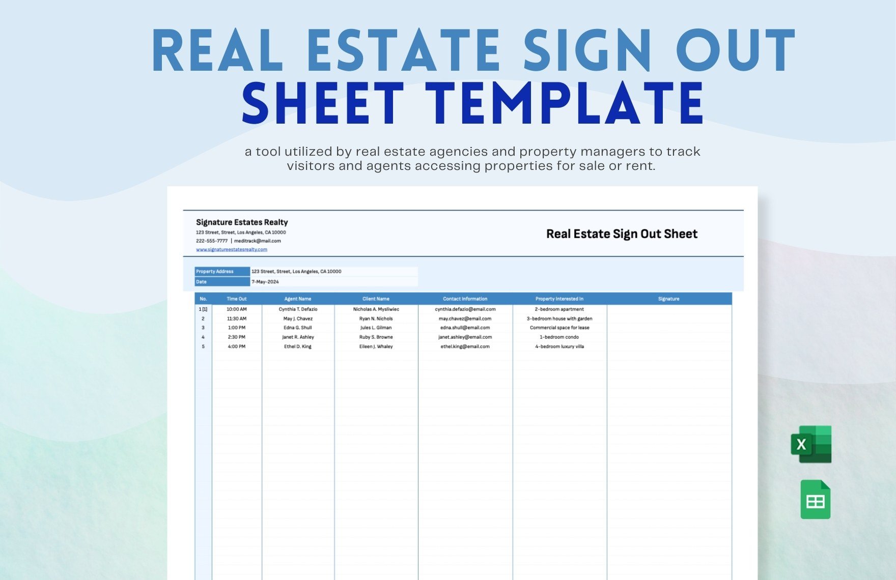Real Estate Sign Out Sheet Template