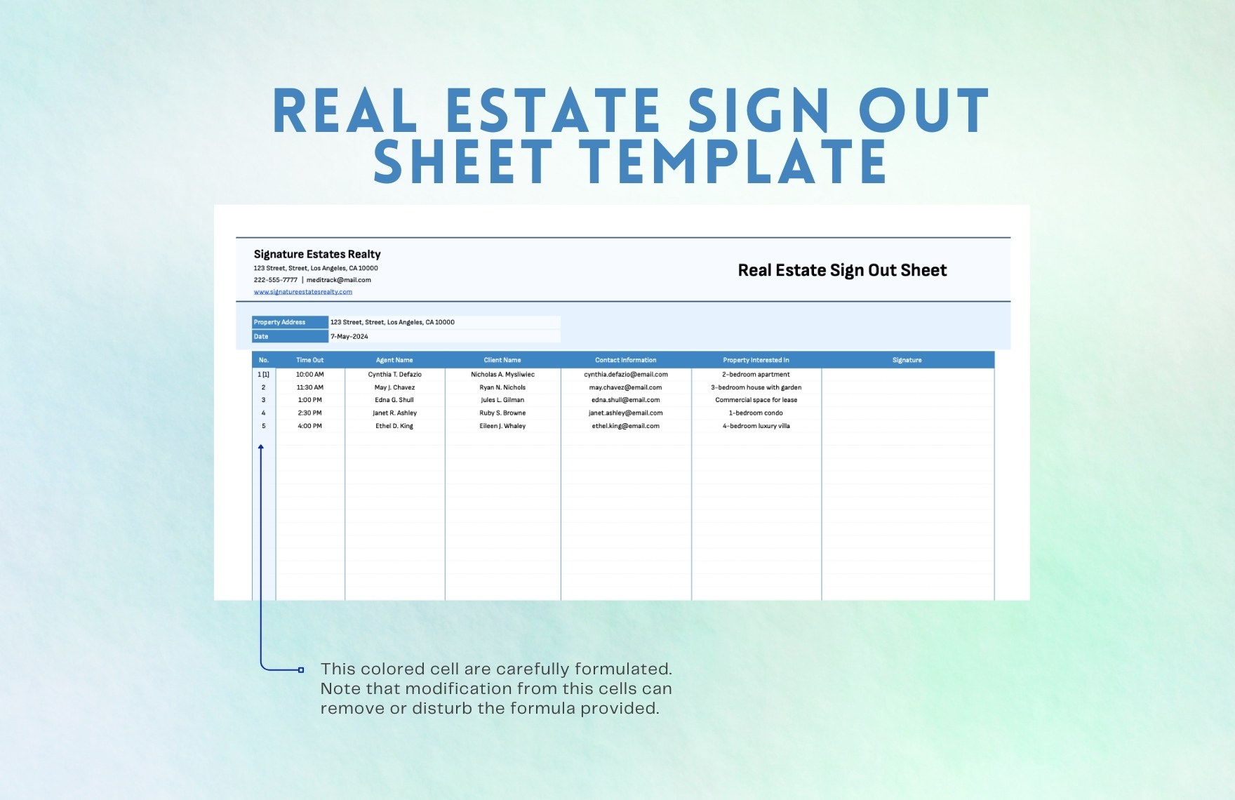 Real Estate Sign Out Sheet Template