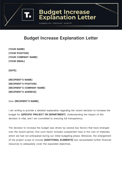 Free Budget Increase Explanation Letter Template to Edit Online