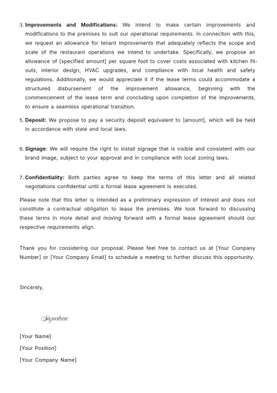 Free Restaurant Non-Binding Letter of Intent Template to Edit Online