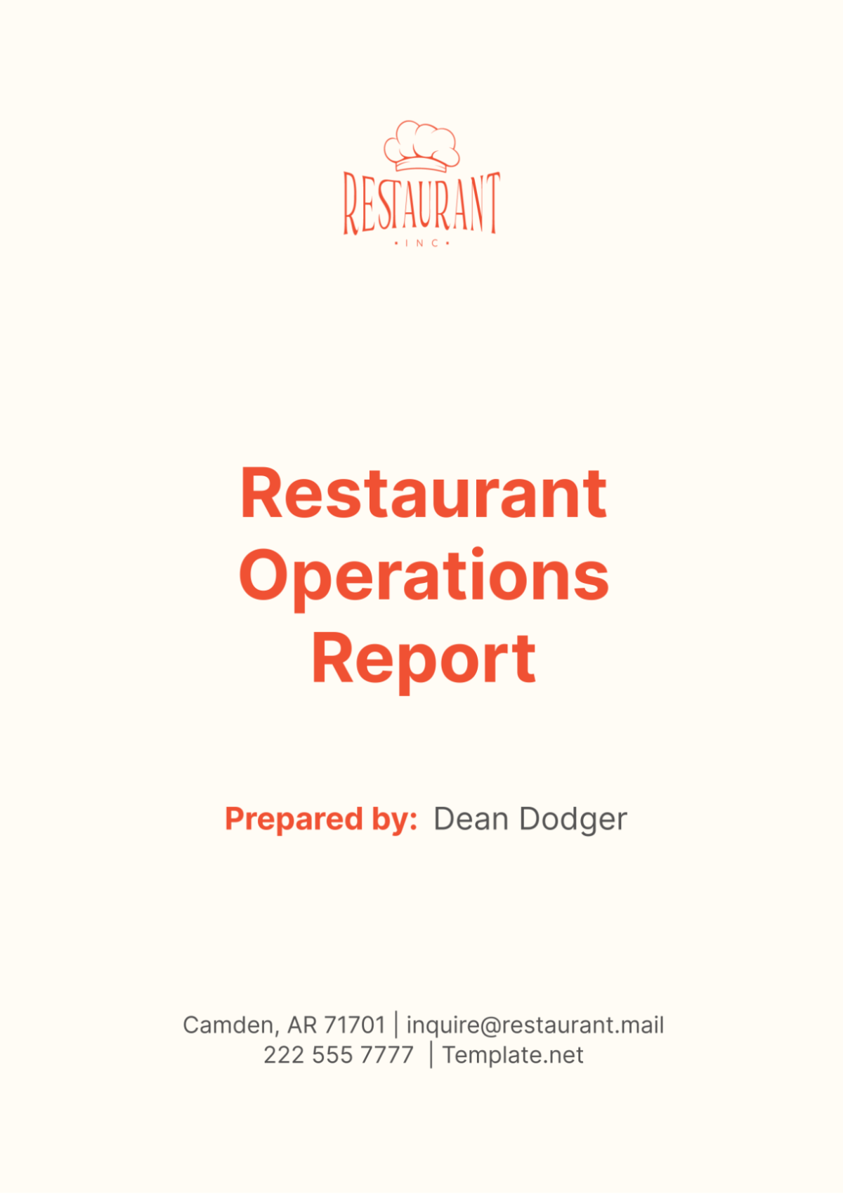 Free Restaurant Operations Report Template