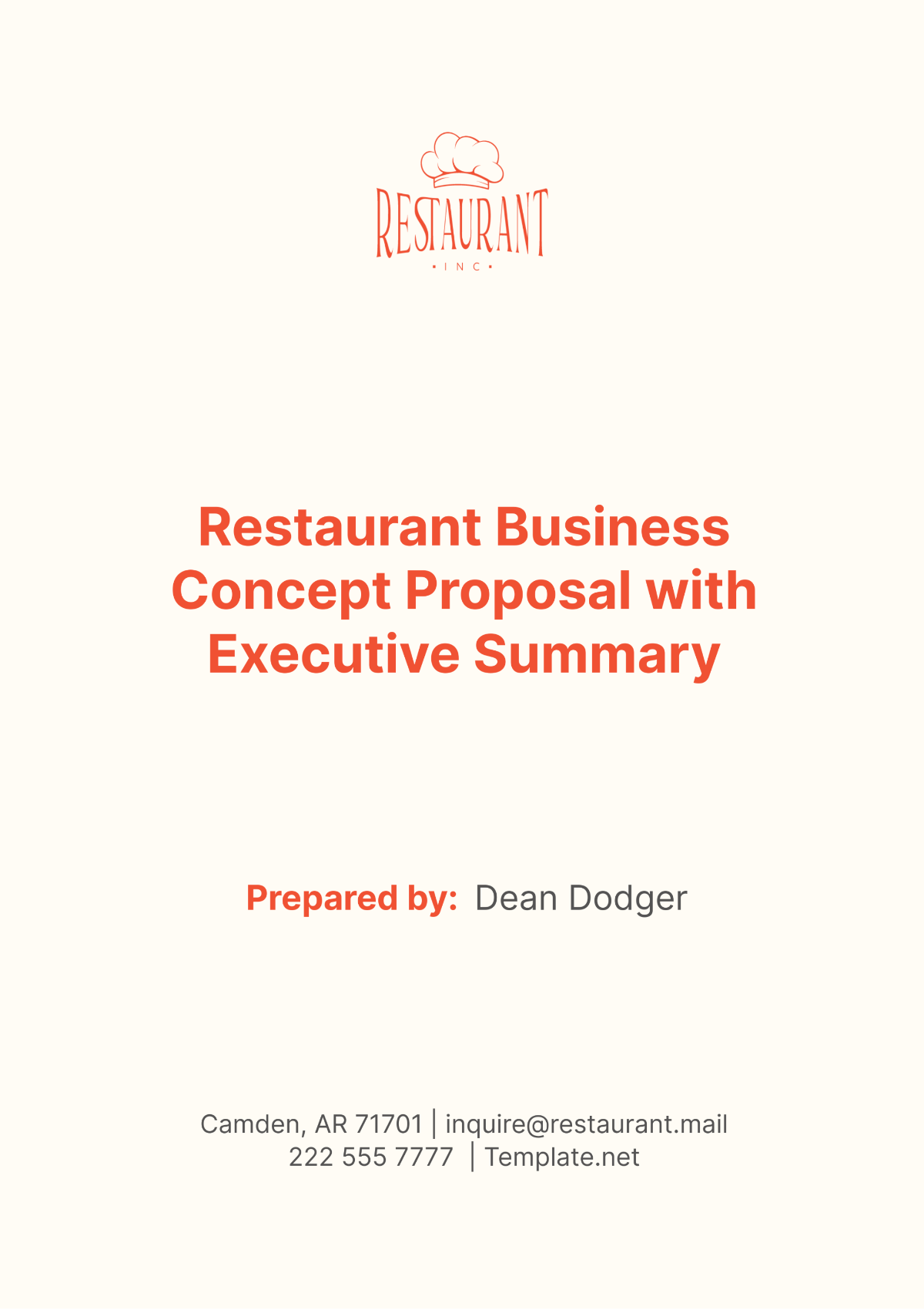 Restaurant Business Concept Proposal with Executive Summary Template - Edit Online & Download