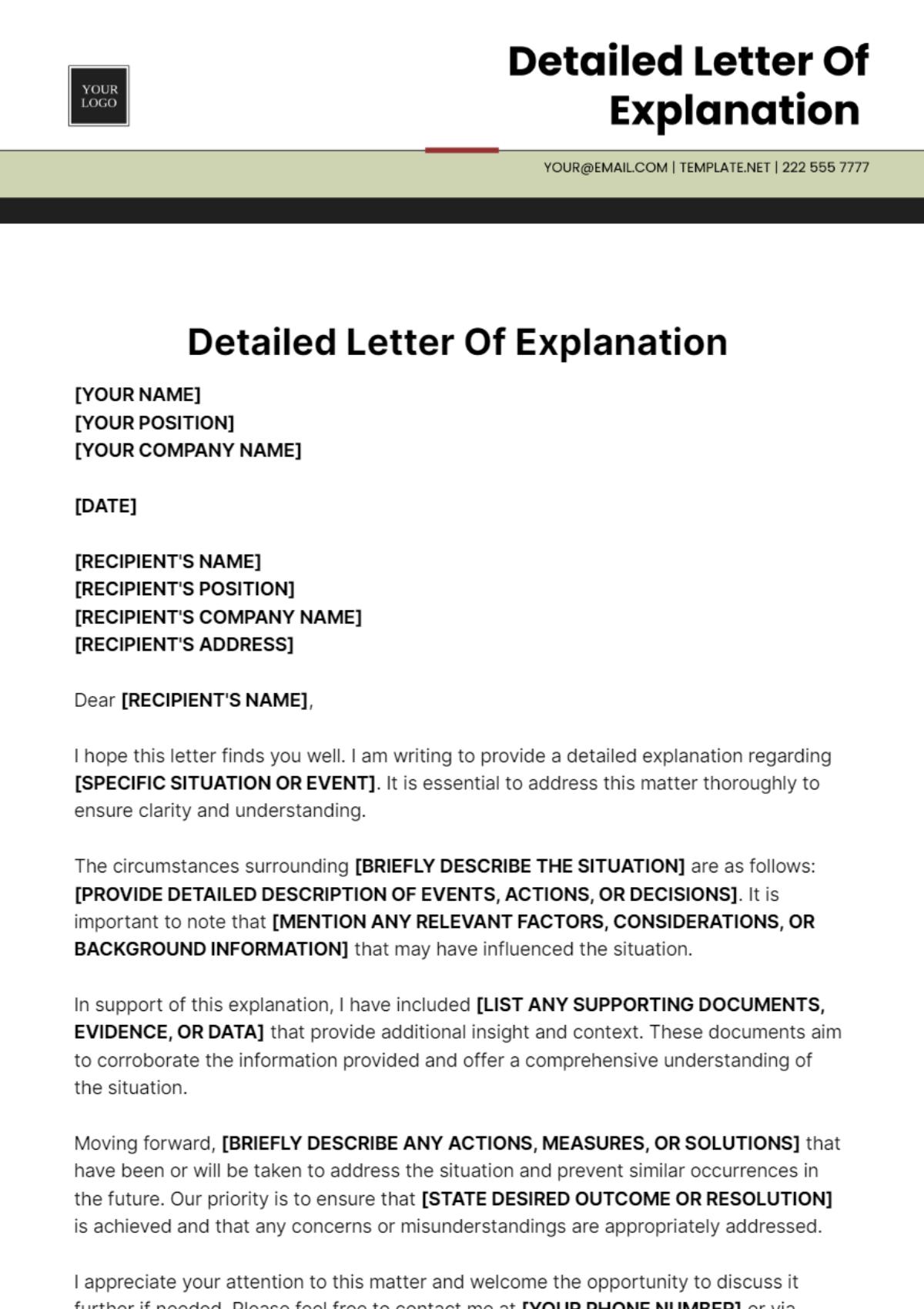 Detailed Letter Of Explanation Template Edit Online And Download Example