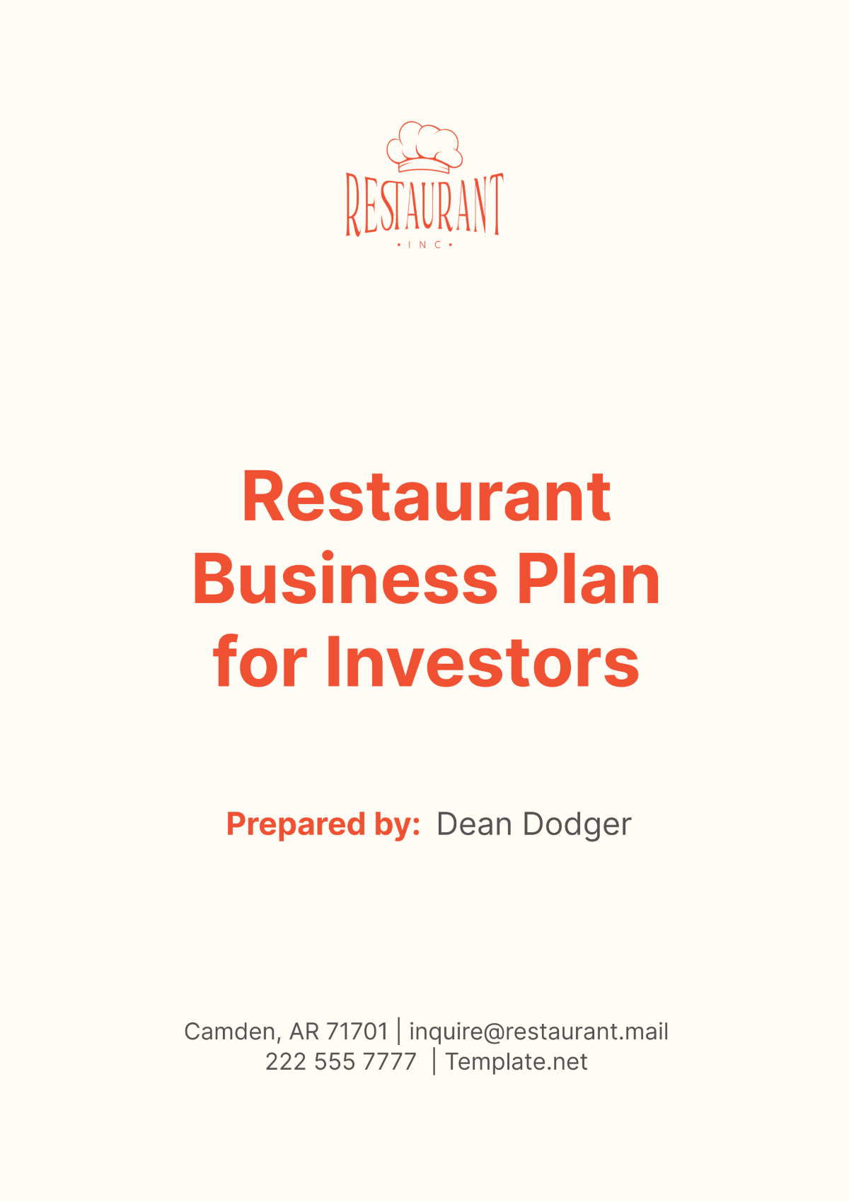 Restaurant Business Plan for Investors Template - Edit Online & Download