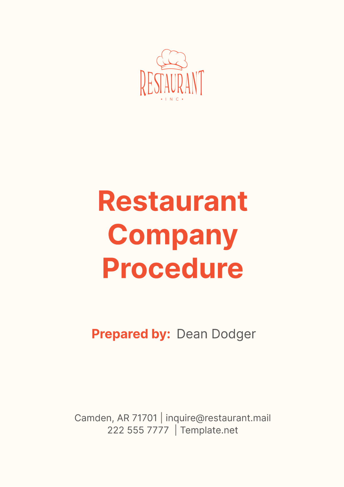 Restaurant Company Procedure Template