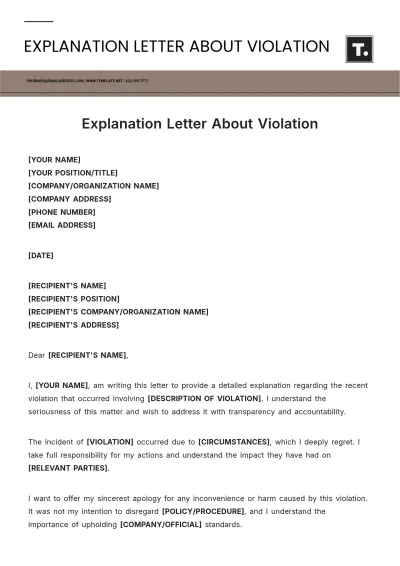 Free Explanation Letter About Violation Template to Edit Online