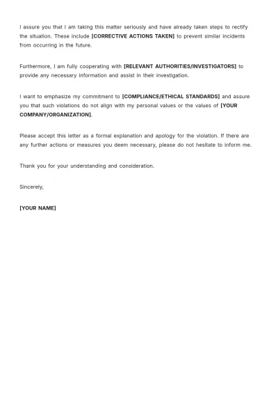 Free Explanation Letter About Violation Template to Edit Online
