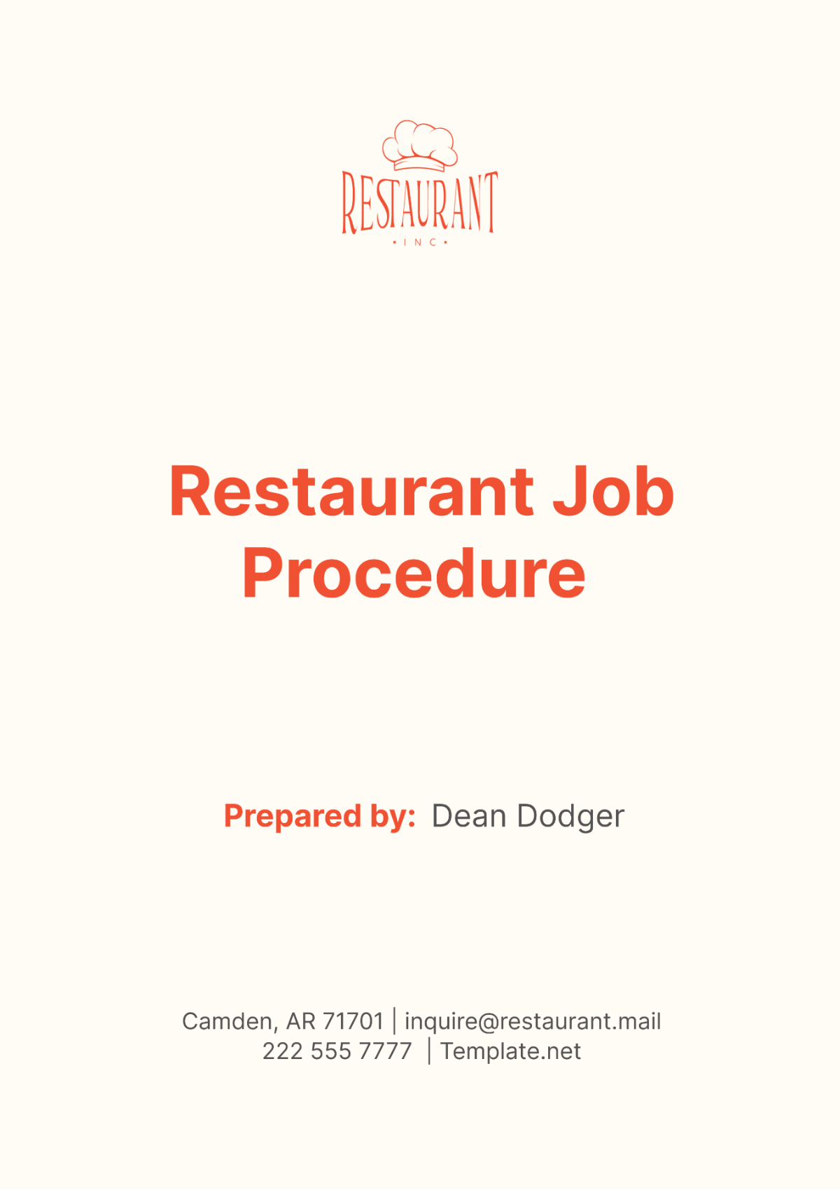 Restaurant Job Procedure Template