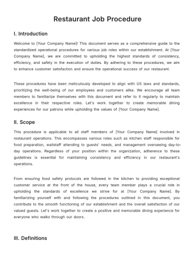 Free Restaurant Job Procedure Template to Edit Online