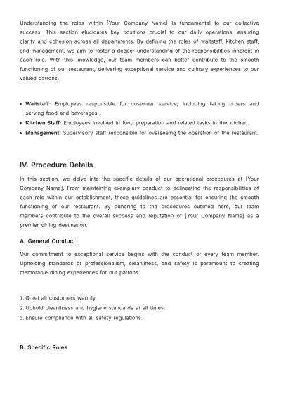 Free Restaurant Job Procedure Template to Edit Online