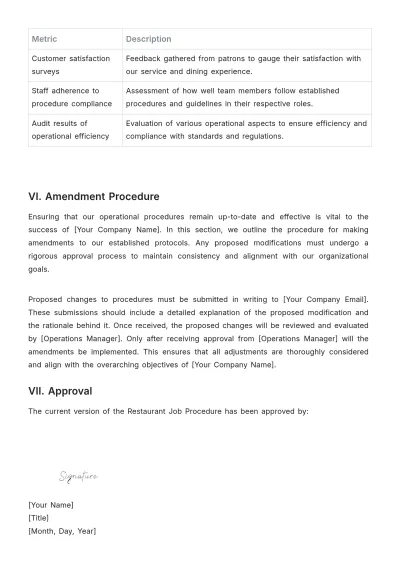 Free Restaurant Job Procedure Template to Edit Online