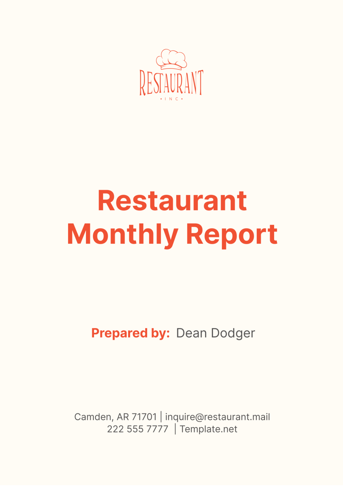 Free Restaurant Monthly Report Template