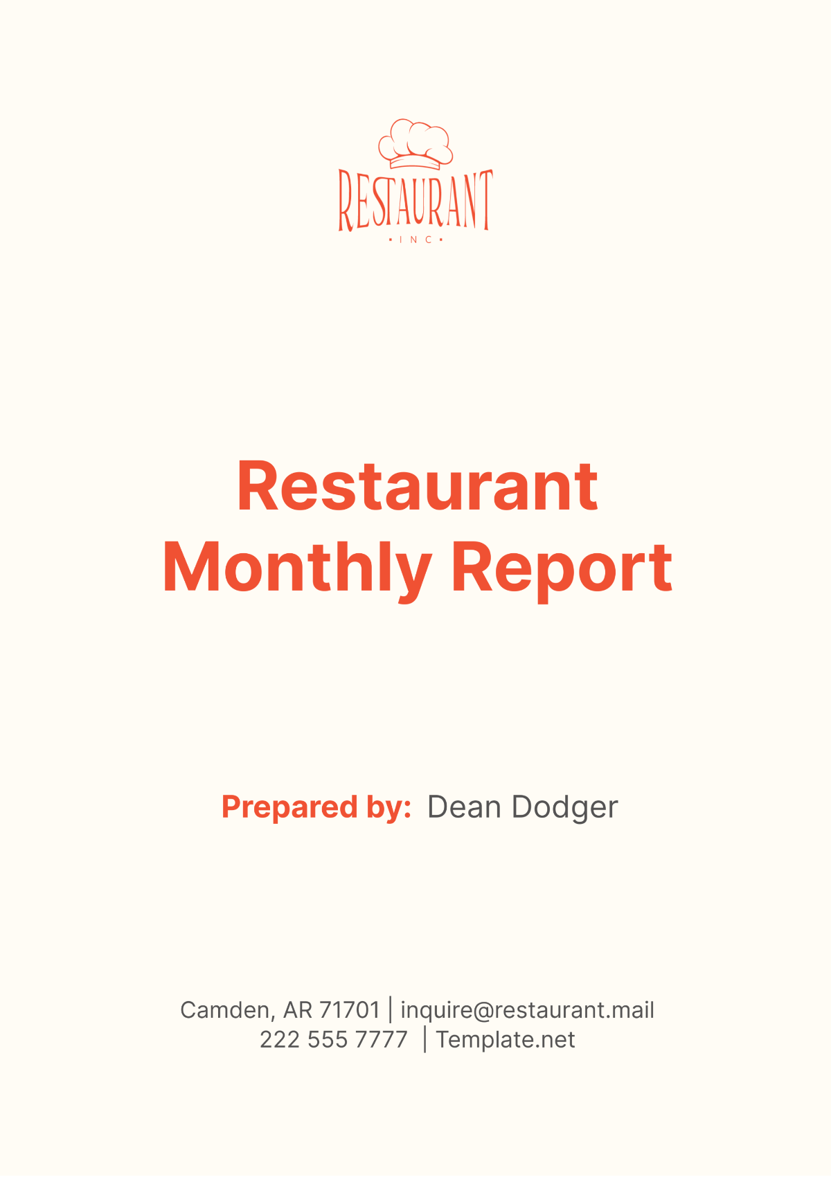 Restaurant Monthly Report Template - Edit Online & Download