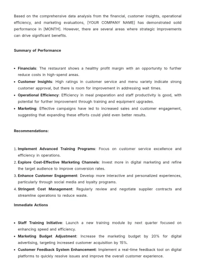 Free Restaurant Monthly Report Template to Edit Online