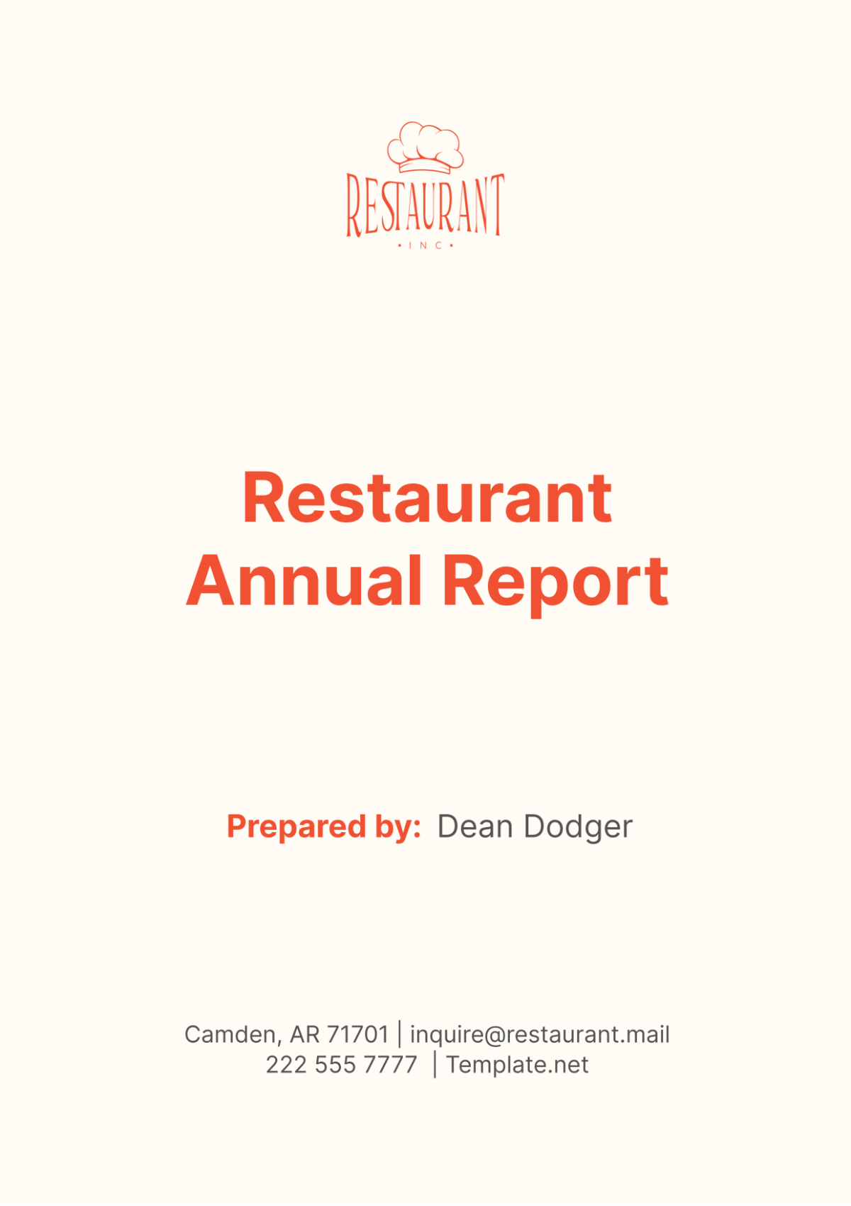 Free Restaurant Annual Report Template