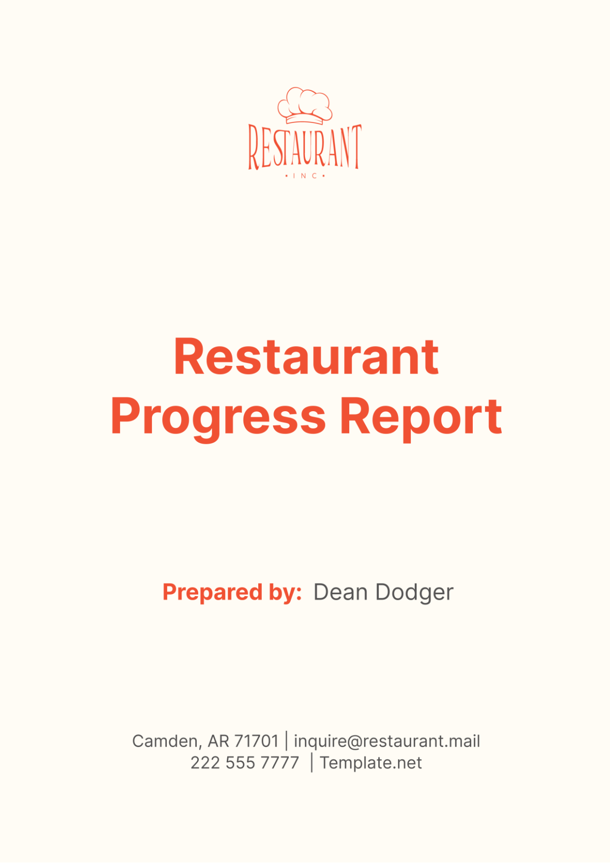 Restaurant Progress Report Template