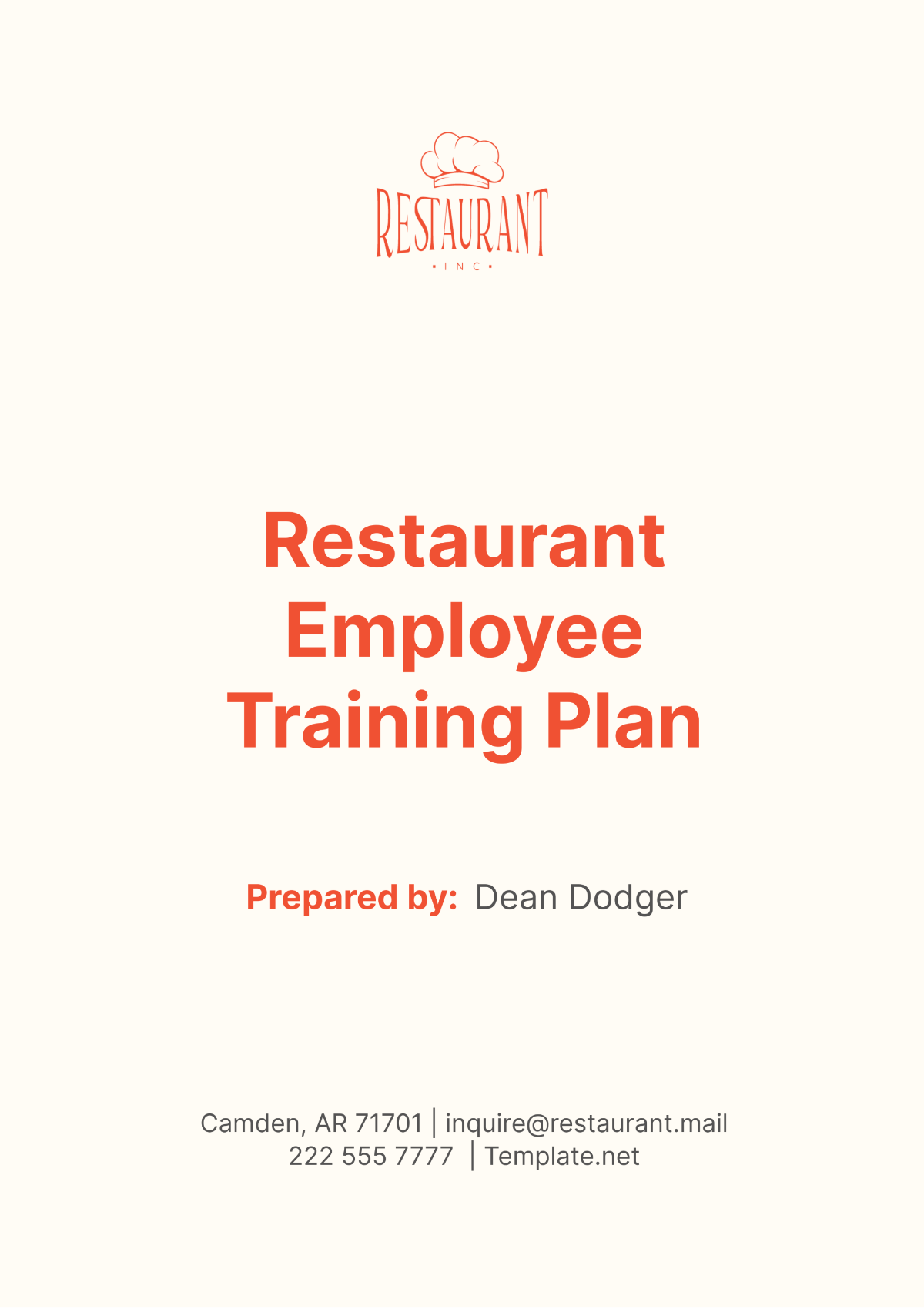 Restaurant Employee Training Plan Template - Edit Online & Download