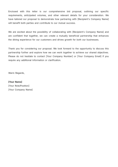 Free Restaurant Prime Vendor Cover Letter Template to Edit Online