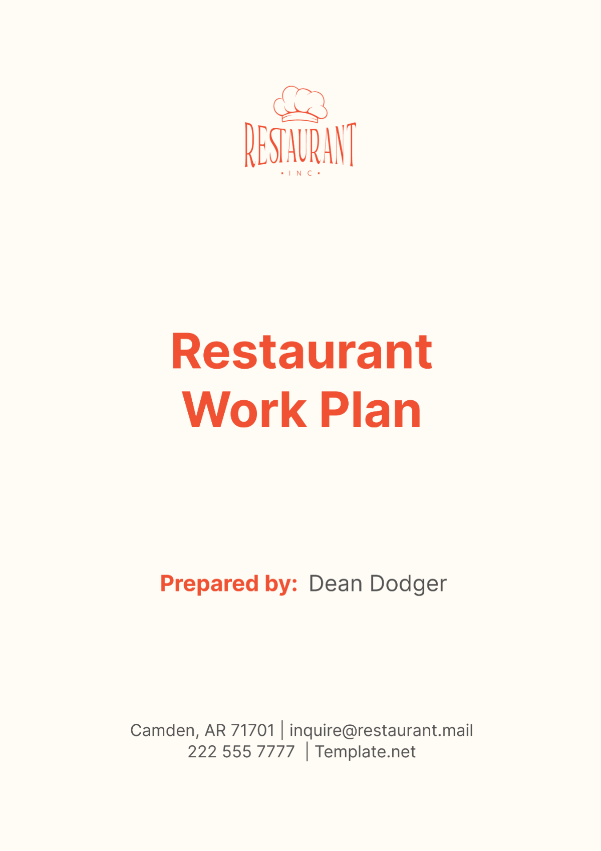 Restaurant Work Plan Template - Edit Online & Download