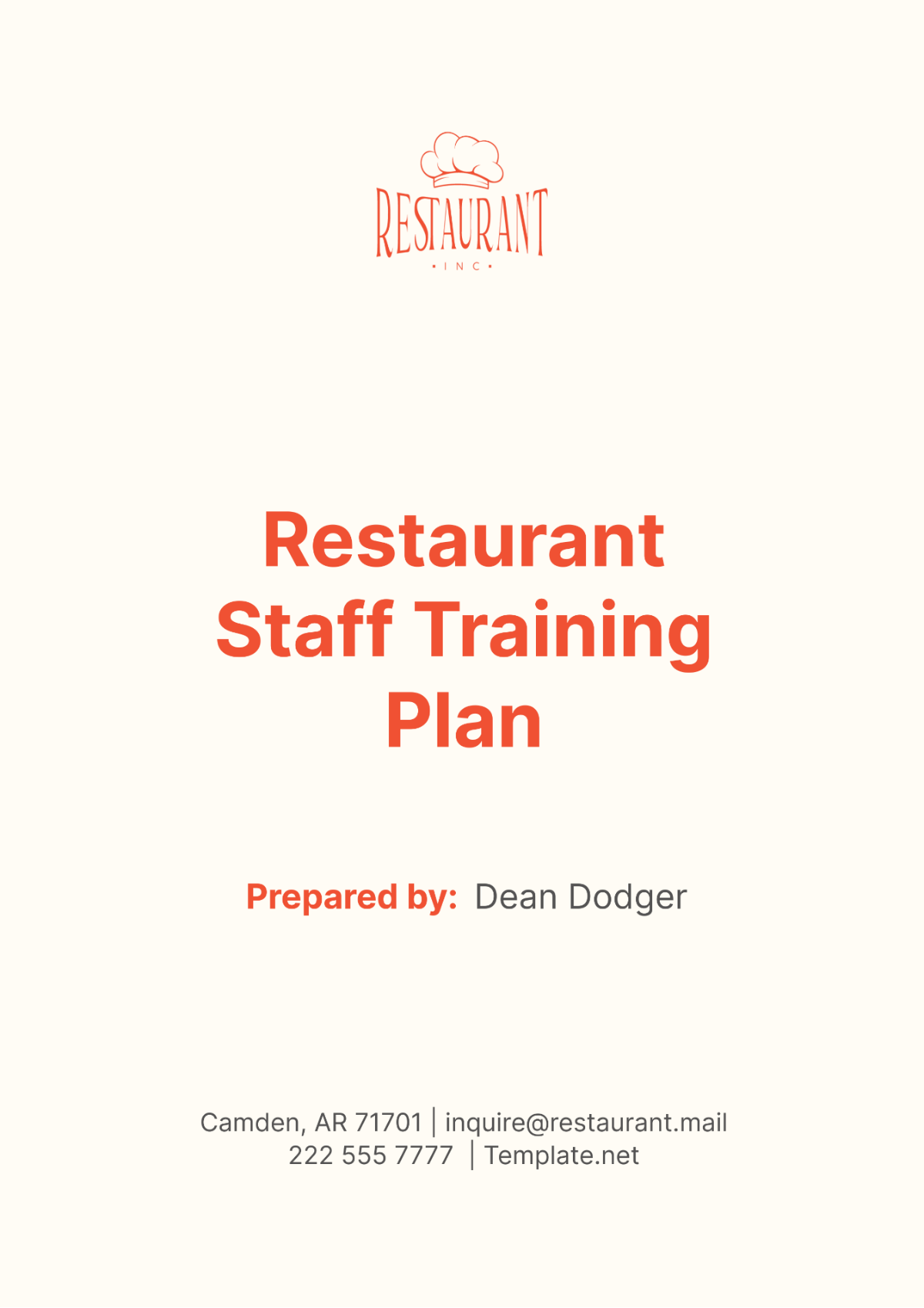 Restaurant Staff Training Plan Template - Edit Online & Download