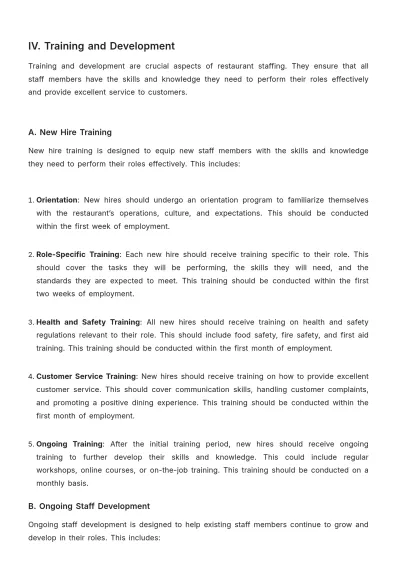 Free Restaurant Staffing Guide Template to Edit Online