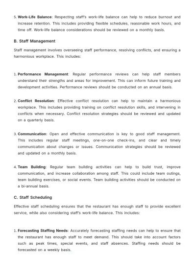 Free Restaurant Staffing Guide Template to Edit Online