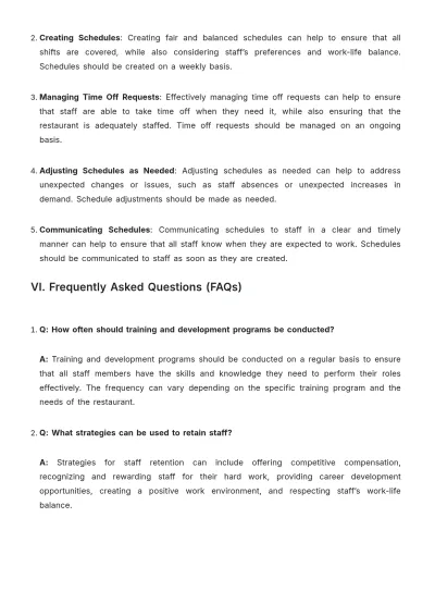 Free Restaurant Staffing Guide Template to Edit Online