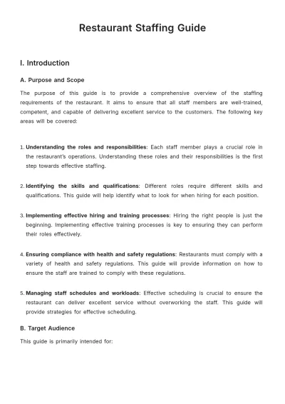 Free Restaurant Staffing Guide Template to Edit Online