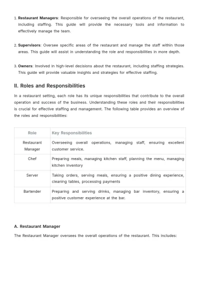 Free Restaurant Staffing Guide Template to Edit Online