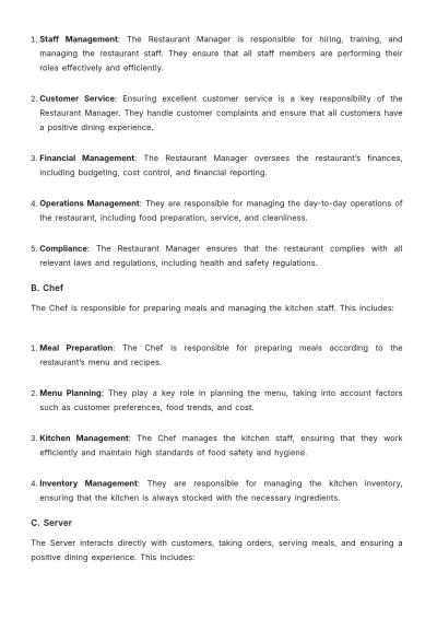 Free Restaurant Staffing Guide Template to Edit Online