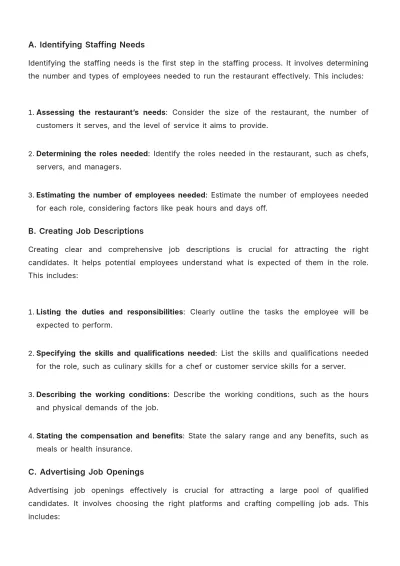 Free Restaurant Staffing Guide Template to Edit Online